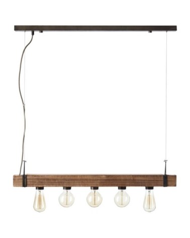 Suspension barre 5 lumières métal et bois L80cm