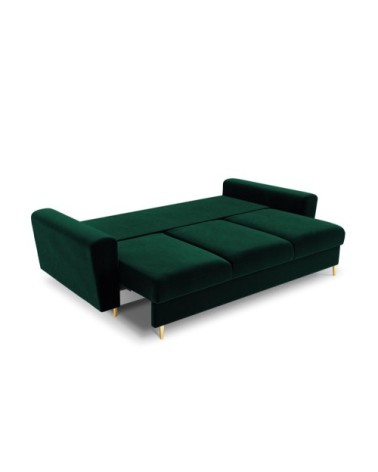 Canapé convertible 3 places en tissu velours vert bouteille