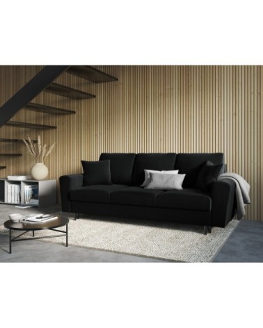 Canapé convertible 3 places en tissu velours noir