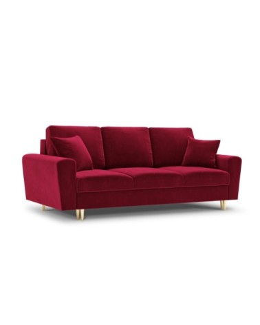 Canapé convertible 3 places en tissu velours rouge