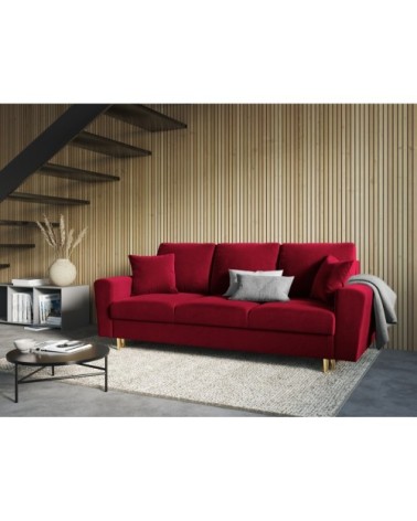 Canapé convertible 3 places en tissu velours rouge