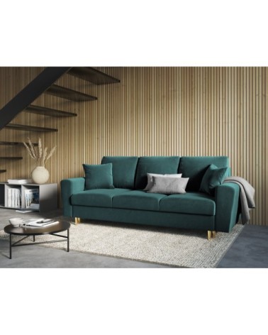 Canapé convertible 3 places en tissu velours pétrole