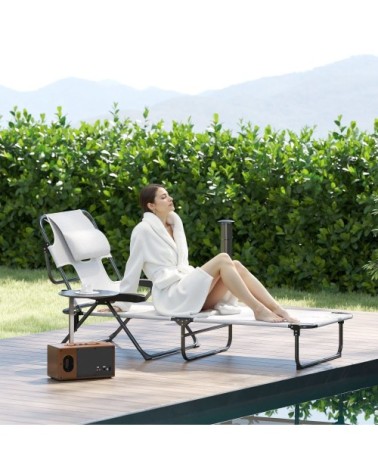 Chaise longue pliante dossier inclinable textilène crème