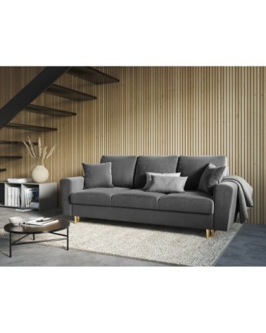 Canapé convertible 3 places en tissu velours gris clair