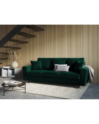 Canapé convertible 3 places en tissu velours vert bouteille
