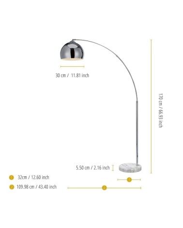 Lampadaire arco, Chromé, 170cm