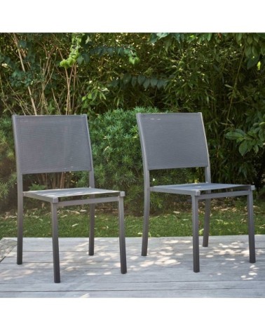 Lot de 2 chaises de jardin aluminium et textilène gris