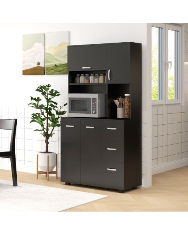 Armoire de cuisine multi-rangements 4 portes métal noir
