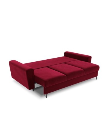 Canapé convertible 3 places en tissu velours rouge