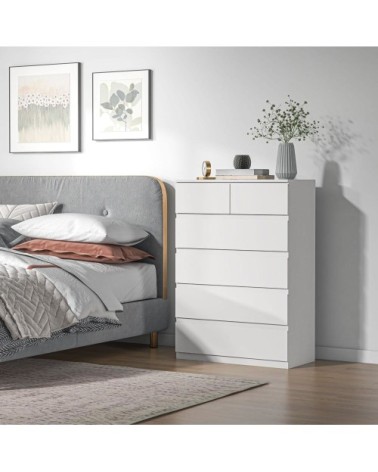 Commode 6 tiroirs style contemporain poignées invisibles blanc