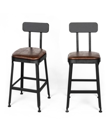 Lot de 2 chaises de bar métal et simili 63cm marron