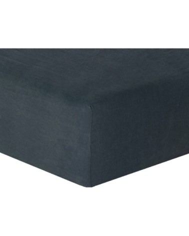 Drap housse lin lavé bleu nuit 140x190x30