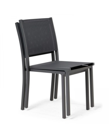 Lot de 2 chaises de jardin aluminium et textilène gris