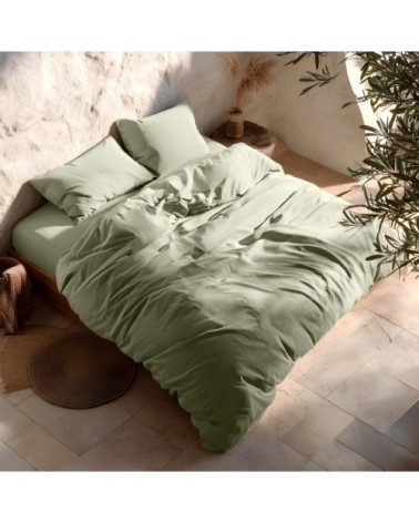 Housse de couette uni 100% coton vert 240x220 cm + 2 taie