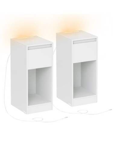Lot de 2 table de chevet étroite 1 port usb-a 1 port usb-c blanc nuage