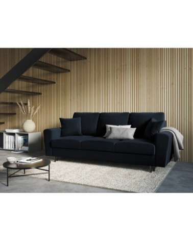 Canapé convertible 3 places en tissu velours bleu foncé