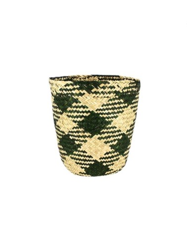 Corbeille à papier en jonc de mer vert et nature