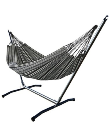 Hamac xl en coton noir et blanc et support en métal