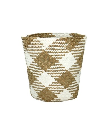 Corbeille à papier en jonc de mer à carreaux