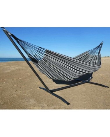 Hamac xl en coton noir et blanc et support en métal