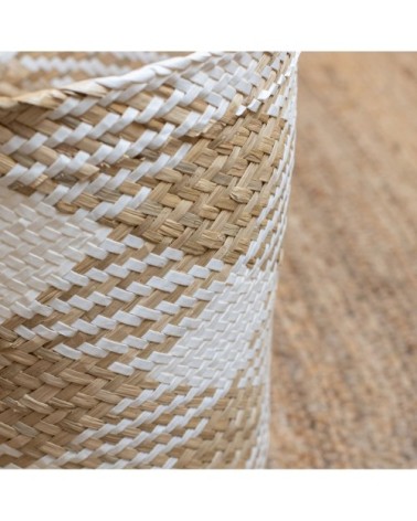 Corbeille à papier en jonc de mer à carreaux