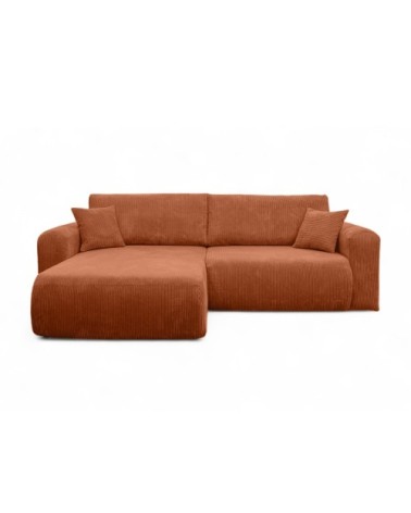 Canapé d'angle convertible 4 places en velours côtelé - terracotta
