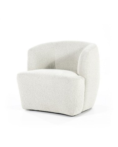 Fauteuil rond avec accoudoirs en tissu blanc