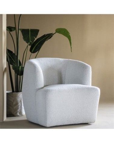 Fauteuil rond avec accoudoirs en tissu blanc