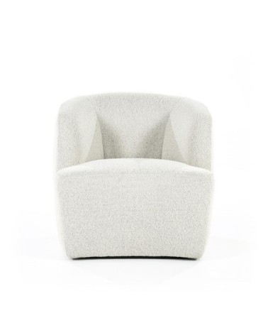 Fauteuil rond avec accoudoirs en tissu blanc