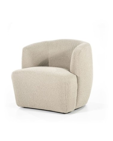 Fauteuil rond avec accoudoirs en tissu beige