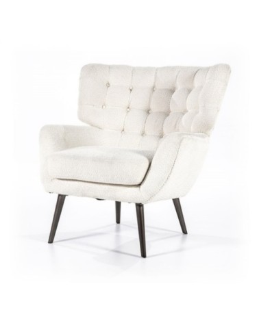 Fauteuil haut dossier en tissu bouclé blanc