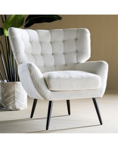 Fauteuil haut dossier en tissu bouclé blanc