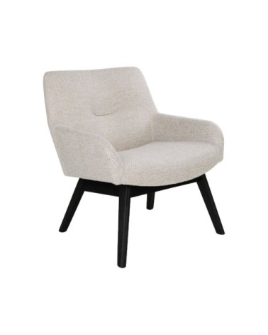 Fauteuil lounge en tissu pieds bois noir beige