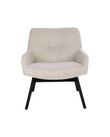 Fauteuil lounge en tissu pieds bois noir beige