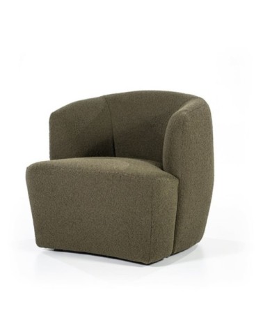 Fauteuil rond avec accoudoirs en tissu vert