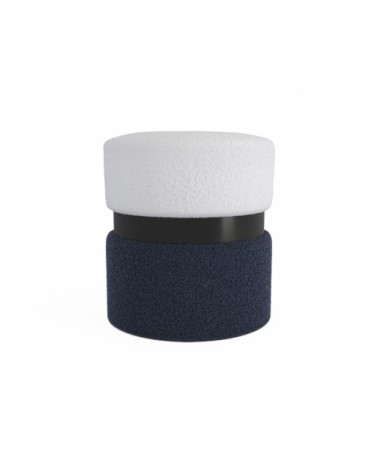 Pouf contemporain, bicolore bleu et métal noir