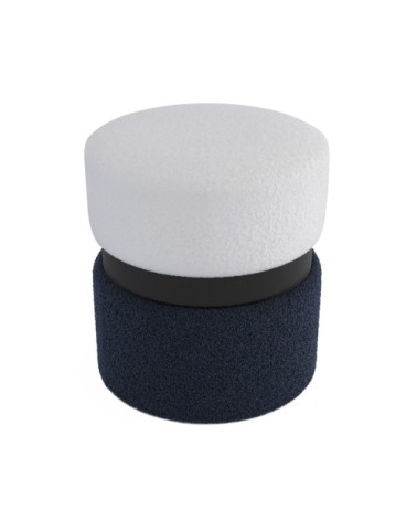 Pouf contemporain, bicolore bleu et métal noir