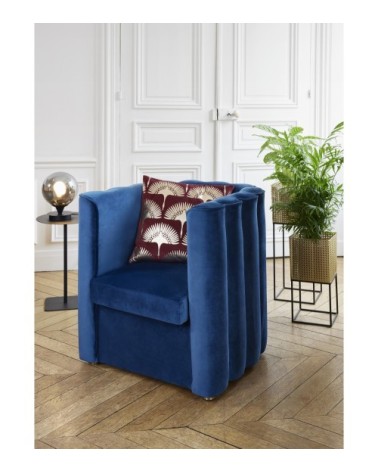 Fauteuil vintage en velours bleu nuit