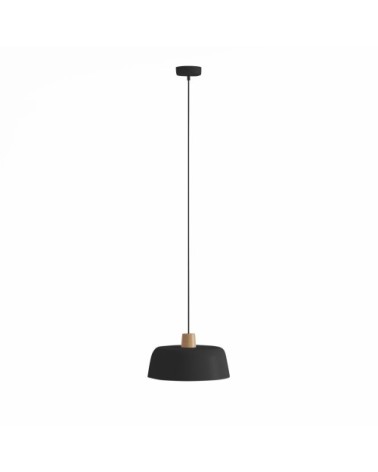 Luminaire suspension en métal noir et bois