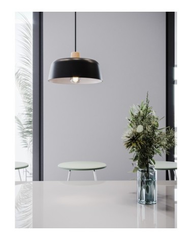 Luminaire suspension en métal noir et bois