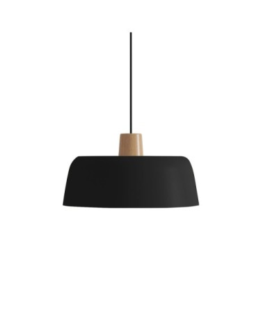 Luminaire suspension en métal noir et bois