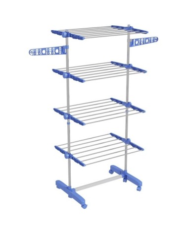 Étendoir pliable ailes latérales 6 roulettes acier bleu