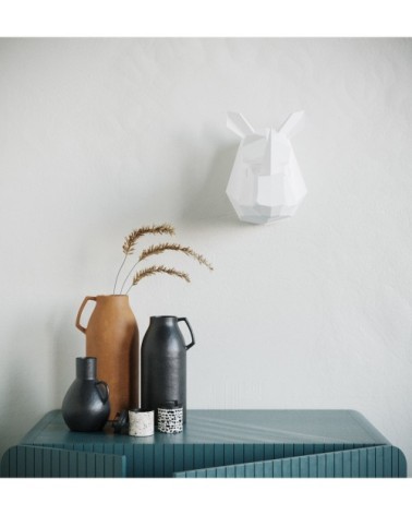 Trophée décoratif mural rhinocéros blanc en polyrésine