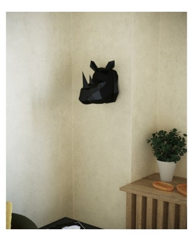 Trophée décoratif mural rhinocéros noir en polyrésine