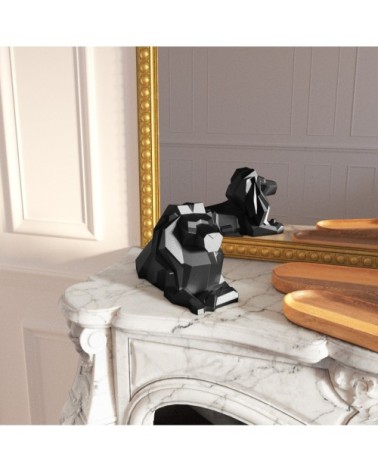 Lion décoratif noir, statuette origami en polyrésine