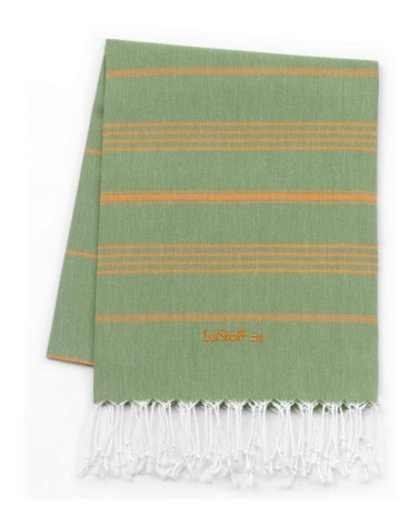 Fouta en coton peigné BIO Olive-Orange 95 x 180 cm