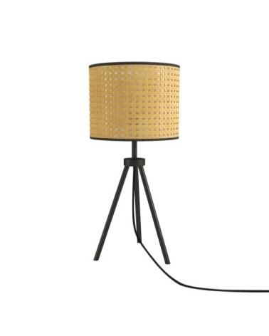 Lampe à poser en rotin et métal noir
