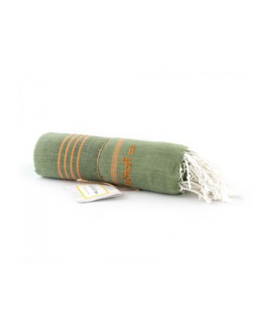 Fouta en coton peigné BIO Olive-Orange 95 x 180 cm