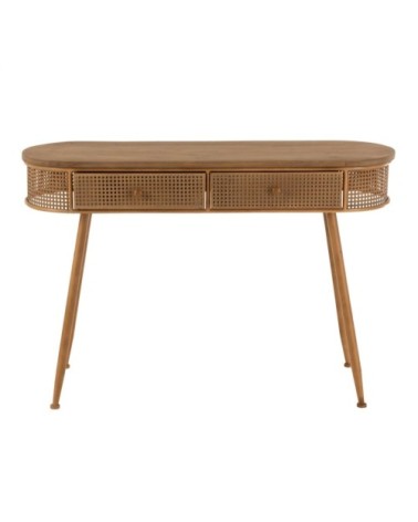 Console effet cannage en bois avec 2 tiroirs