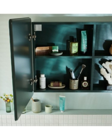 Miroir de salle de bain avec placard en bois vert